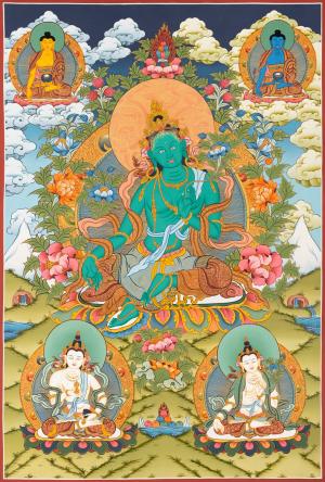 Green Tara Goddess Original Handpainted Buddhist Thangka